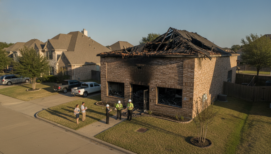 Small business fire insurance claim Dallas: a fire-damaged commercial bakery kitchen in Dallas-Fort Worth being assessed for recovery