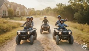 A DFW family riding ATVs on a trail near Dallas-Fort Worth, illustrating DFW ATV accident insurance coverage